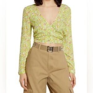 Nordstroms BP Green Hannah Kate Surplice V-Neck Crop Top Women's Medium NWOT